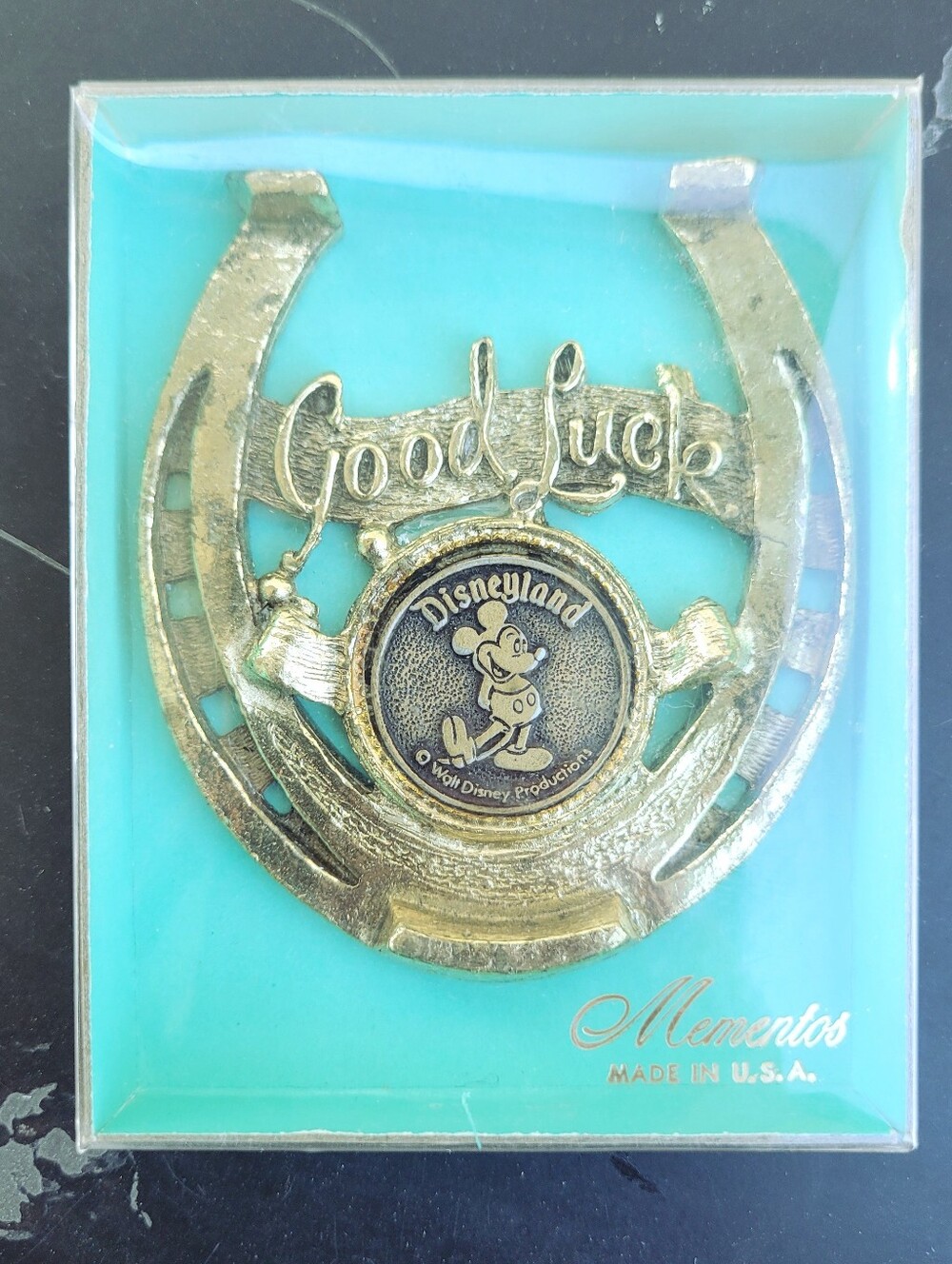 NOS Vintage 1960s Disneyland Good Luck Horseshoe Paperweight Made In US Mementos
